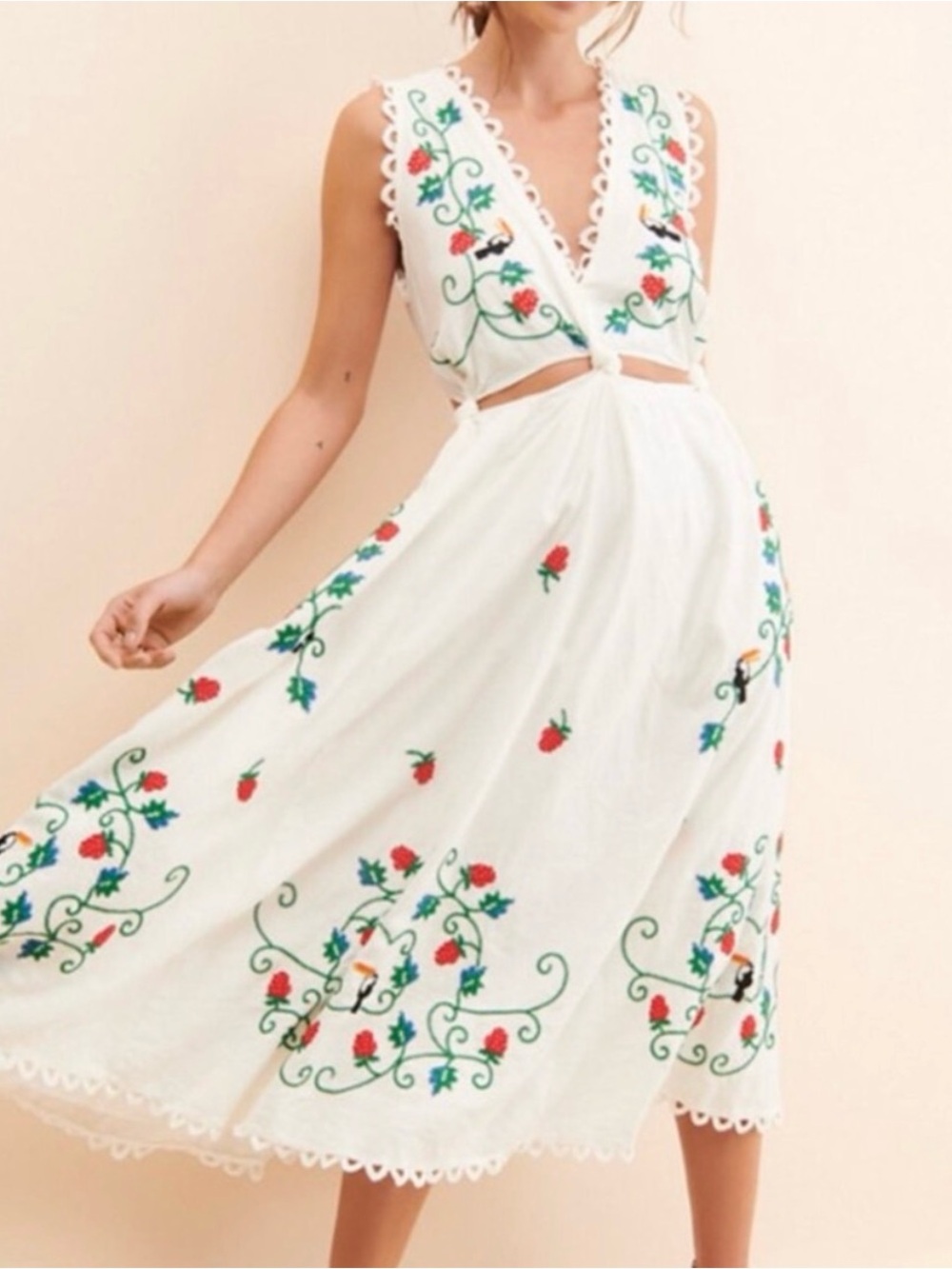 FARM Rio White Midi Dress with Red & Green Floral Embroidery - Picture 5 of 5